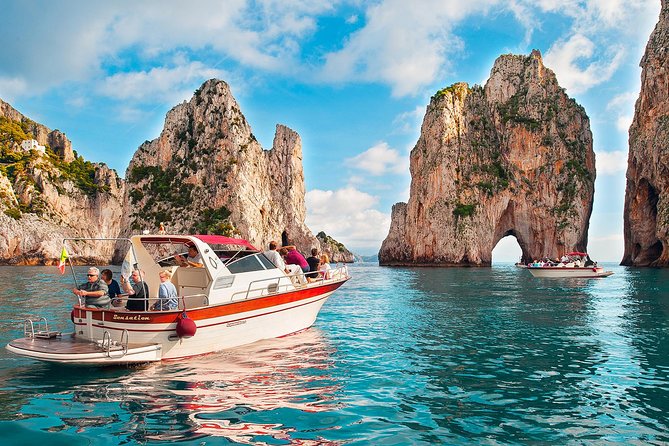 Very Small Group Capri Boat Excursion with Transfer from Sorrento - Faraglioni: the “postcard rocks” you see up close